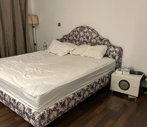king bed with mattress and 2 side tables for sale
