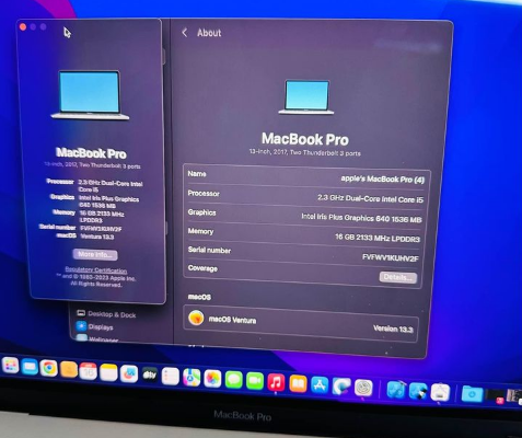 MacBook Pro 2017 16 gb ram and 256 ssd for sale