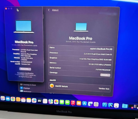 MacBook Pro 2017 16 gb ram and 256 ssd for sale