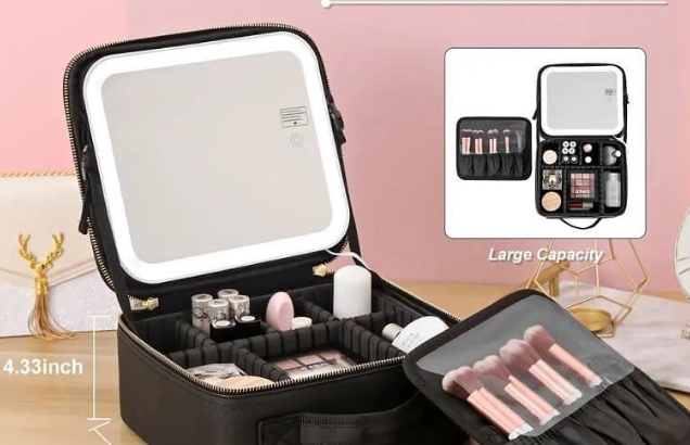 Portable Makeup Bag with Mirror & Light For Sale