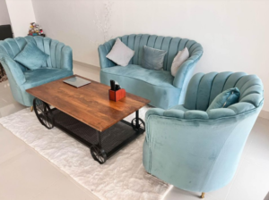 Turquoise New Velvet Touch Sofa Set For Sale