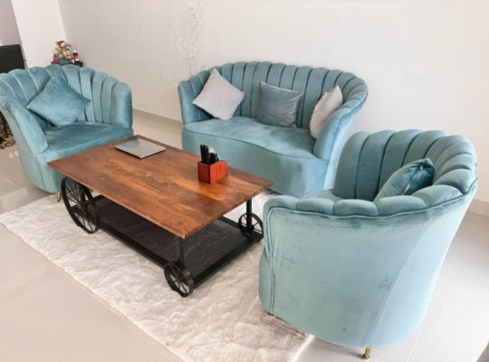 Turquoise New Velvet Touch Sofa Set For Sale