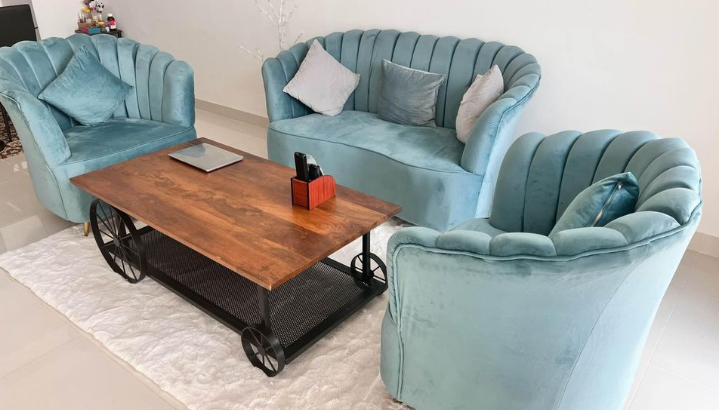 Turquoise New Velvet Touch Sofa Set For Sale