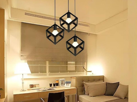 3-Light Vintage Black Ceiling Lamp For Sale