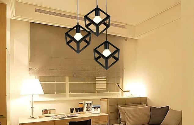 3-Light Vintage Black Ceiling Lamp For Sale