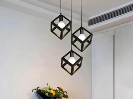 3-Light Vintage Black Ceiling Lamp For Sale