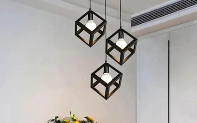 3-Light Vintage Black Ceiling Lamp For Sale