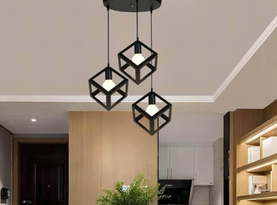 3-Light Vintage Black Ceiling Lamp For Sale