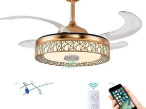 LED Ceiling Fan Retracable Blade 42 Inch Golden Fo