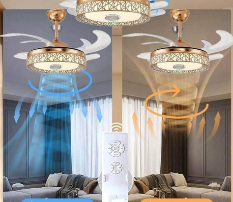 LED Ceiling Fan Retracable Blade 42 Inch Golden Fo