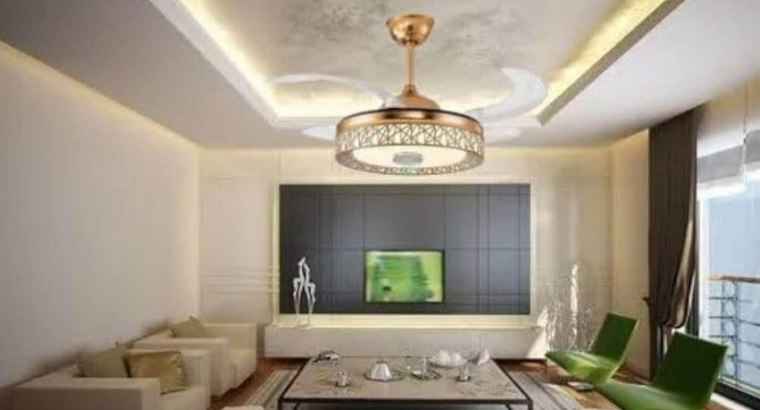 LED Ceiling Fan Retracable Blade 42 Inch Golden Fo