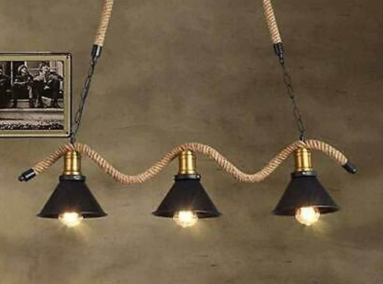 Rope Iron 3-Lights Chandelier Pendant Ceiling Ligh