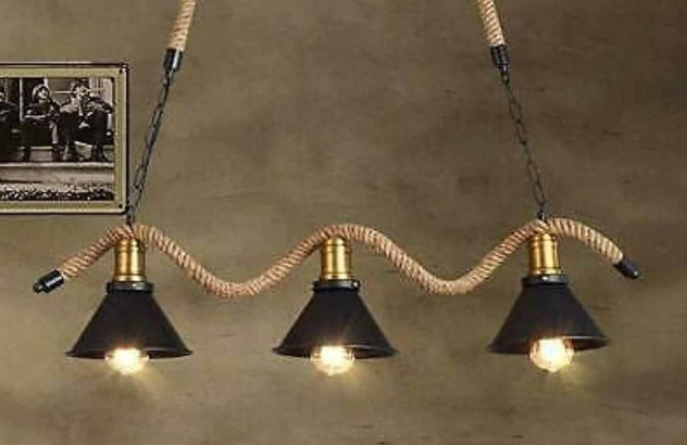 Rope Iron 3-Lights Chandelier Pendant Ceiling Ligh