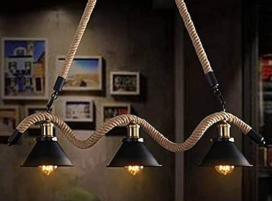 Rope Iron 3-Lights Chandelier Pendant Ceiling Ligh