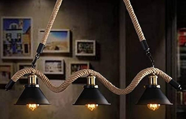 Rope Iron 3-Lights Chandelier Pendant Ceiling Ligh