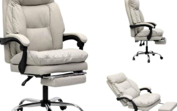 Office Chair with Footrest Beige Color For Sale