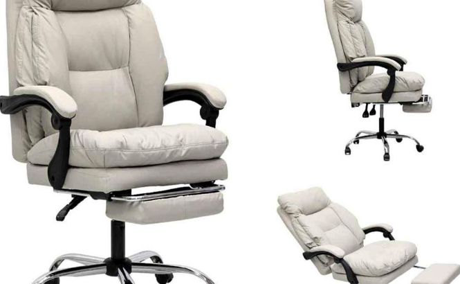 Office Chair with Footrest Beige Color For Sale