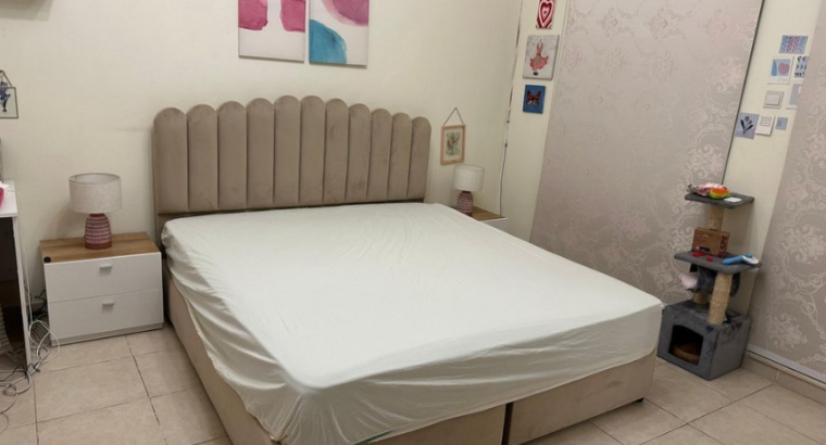 King Bed + Side Tables + Table Lamps For Sale