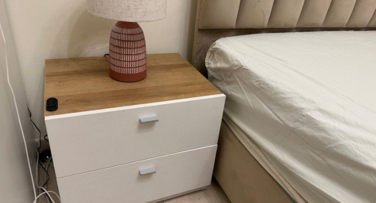 King Bed + Side Tables + Table Lamps For Sale