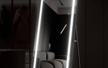 Arch Full Length Mirror with Black Frame LED Light