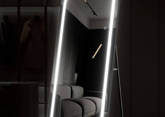 Arch Full Length Mirror with Black Frame LED Light