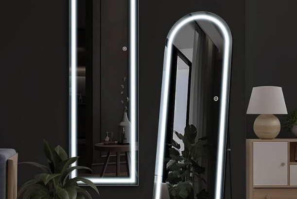 Arch Full Length Mirror with Black Frame LED Light