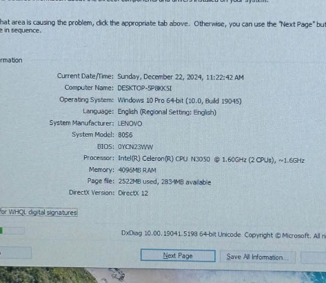 LENOVO N22. Intel pentium. Ram 4GB For Sale