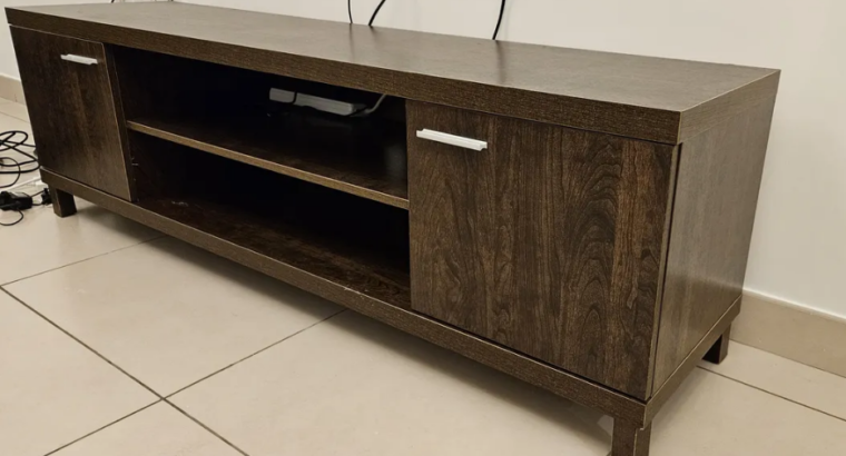 TV table with 2 cabinets brown wood for sale