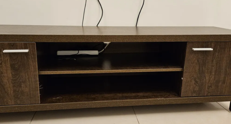 TV table with 2 cabinets brown wood for sale