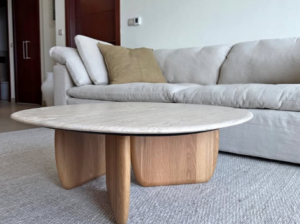 Eden Coffee Table Light Oak & Travertine For Sale