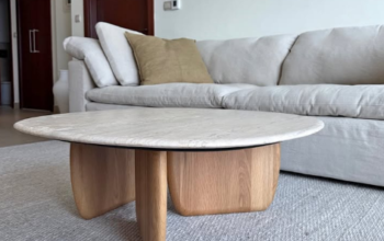 Eden Coffee Table Light Oak & Travertine For Sale