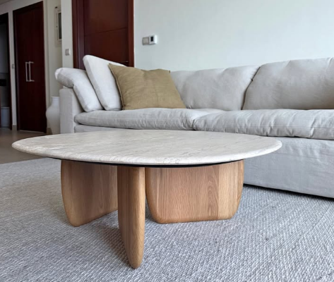 Eden Coffee Table Light Oak & Travertine For Sale