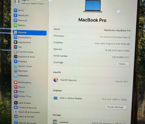 MacBook Pro 15-inch 2019 A1990 Ci9 For Sale