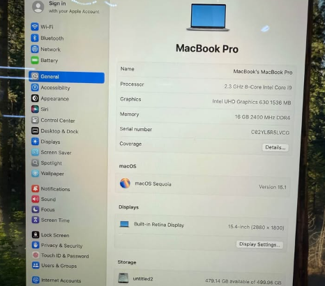 MacBook Pro 15-inch 2019 A1990 Ci9 For Sale
