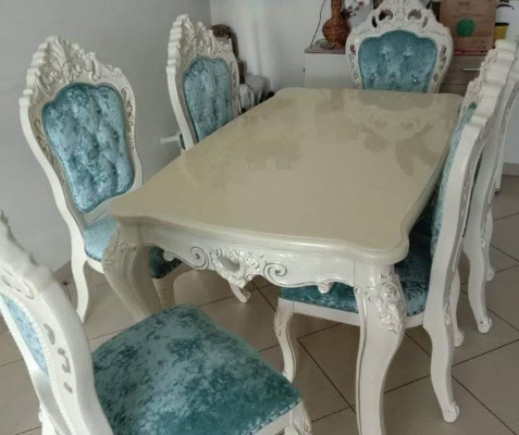 Marbal Top wooden 6 Chairs Dinning table for sale