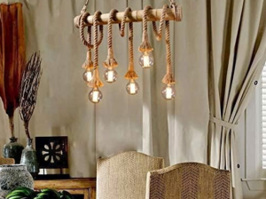 Retro 6-Light Farmhouse Hemp Rope Chandelier