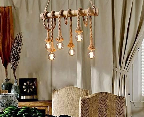 Retro 6-Light Farmhouse Hemp Rope Chandelier