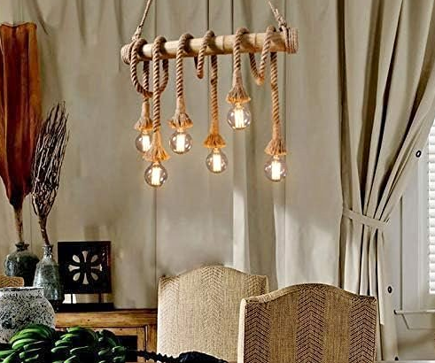 Retro 6-Light Farmhouse Hemp Rope Chandelier