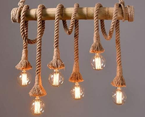 Retro 6-Light Farmhouse Hemp Rope Chandelier