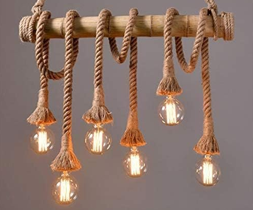Retro 6-Light Farmhouse Hemp Rope Chandelier