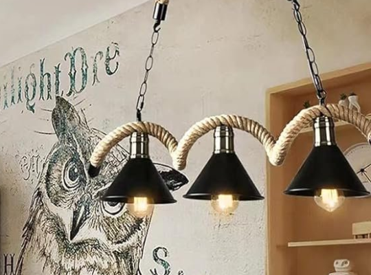 Vintage 3-Light Hemp Rope Chandelier For Sale