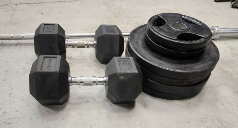 Dumbles and weight plates for sale