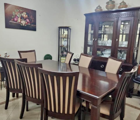 Luxury dining table with 2 pc buffet cabinets for