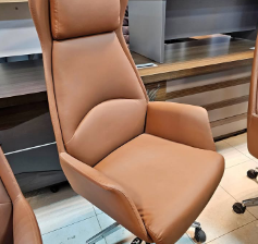 High Back Manager Chair Brown Leather For Sale