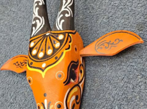 handpainted wall hanging wooden cow mask for sale