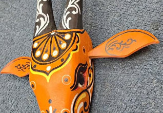 handpainted wall hanging wooden cow mask for sale