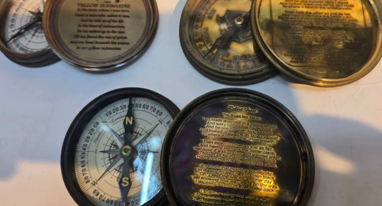 ANTIQUE BRASS COMPASS 3PC SET FROM LONDON FOR SALE