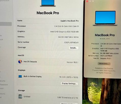 MACBOOK PRO 16inch. Core i9 2019 For Sale