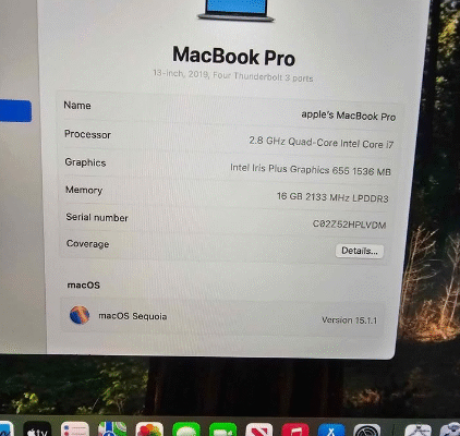 Mac Book Pro13″ i7 2019 For Sale