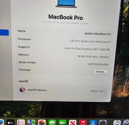 Mac Book Pro13″ i7 2019 For Sale